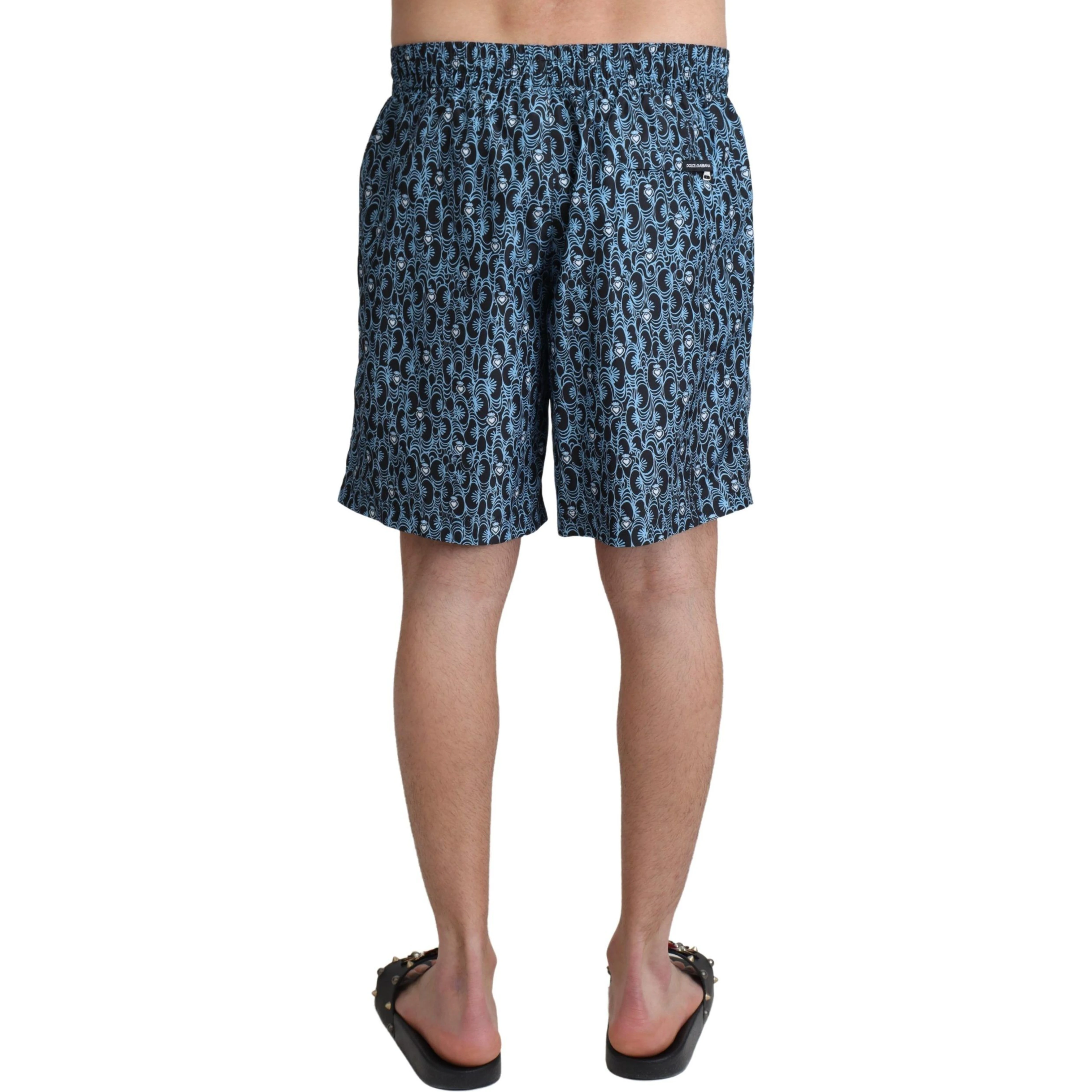 Blue Patterned Print Beachwear Shorts Swimwear