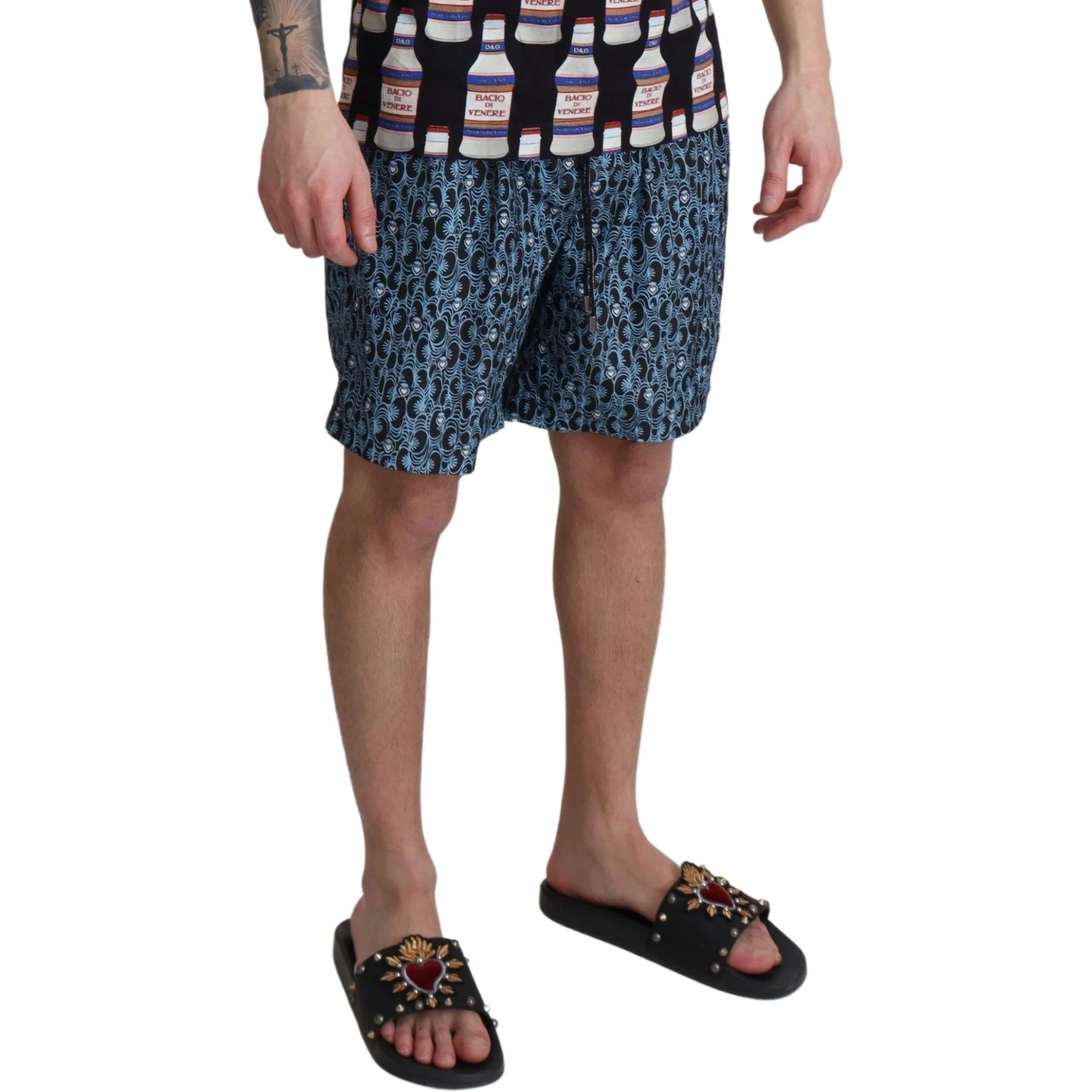 Blue Patterned Print Beachwear Shorts Swimwear