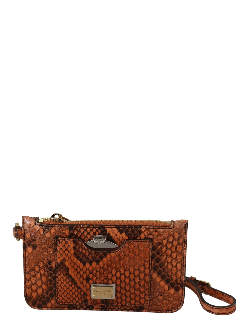 Brown Leather Coin Purse Wristlet Mirror AGNESE Wallet