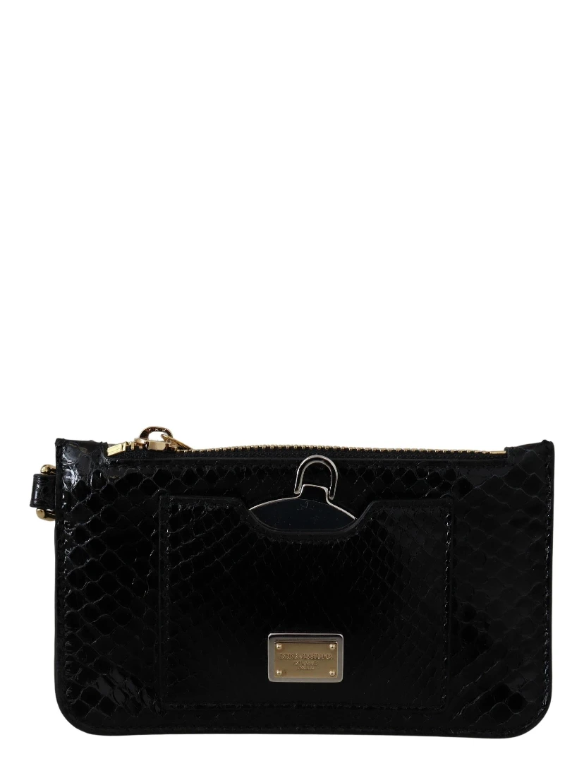 Black Leather Coin Purse Wristlet Mirror Agnese Wallet