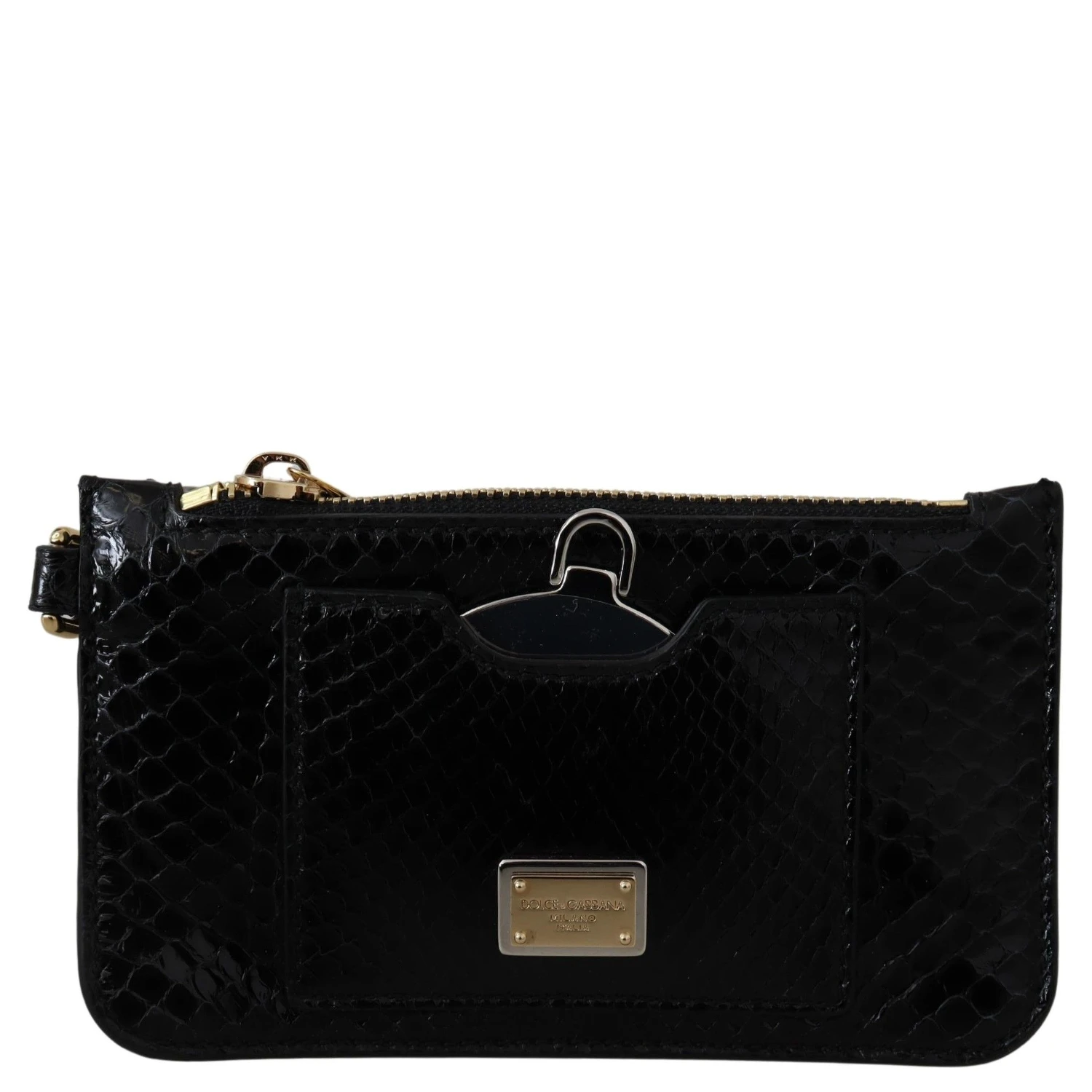 Black Leather Coin Purse Wristlet Mirror Agnese Wallet