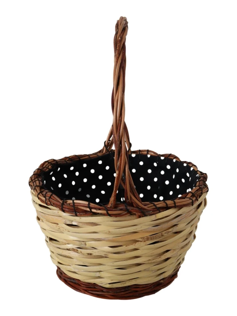 Beige Wood Wicker Rattan Basket Tote Bag