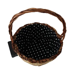 Beige Wood Wicker Rattan Basket Tote Bag