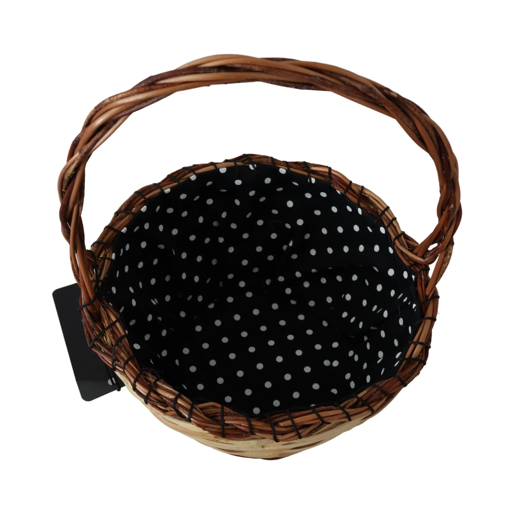 Beige Wood Wicker Rattan Basket Tote Bag