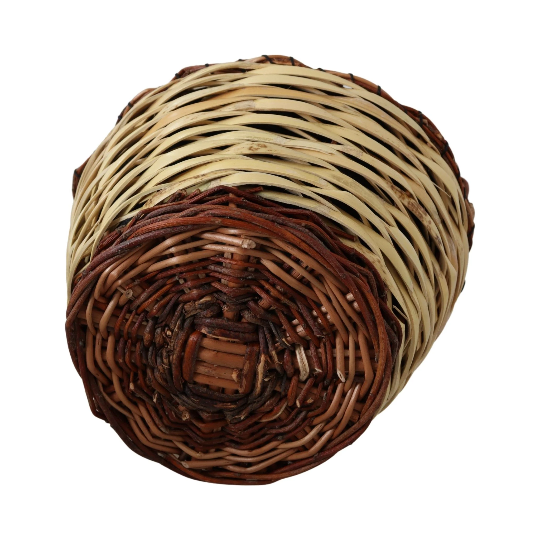 Beige Wood Wicker Rattan Basket Tote Bag