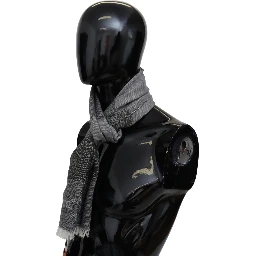 Gray Striped Wool Unisex Neck Wrap Fringes Scarf