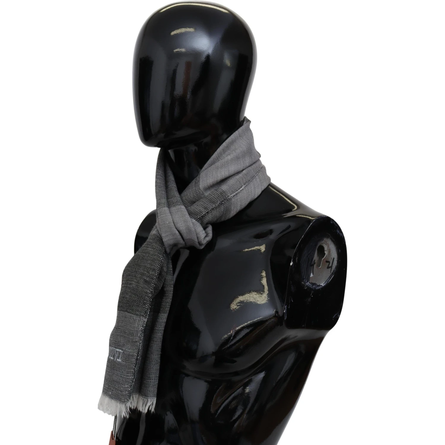 Gray Striped Wool Unisex Neck Wrap Fringes Scarf