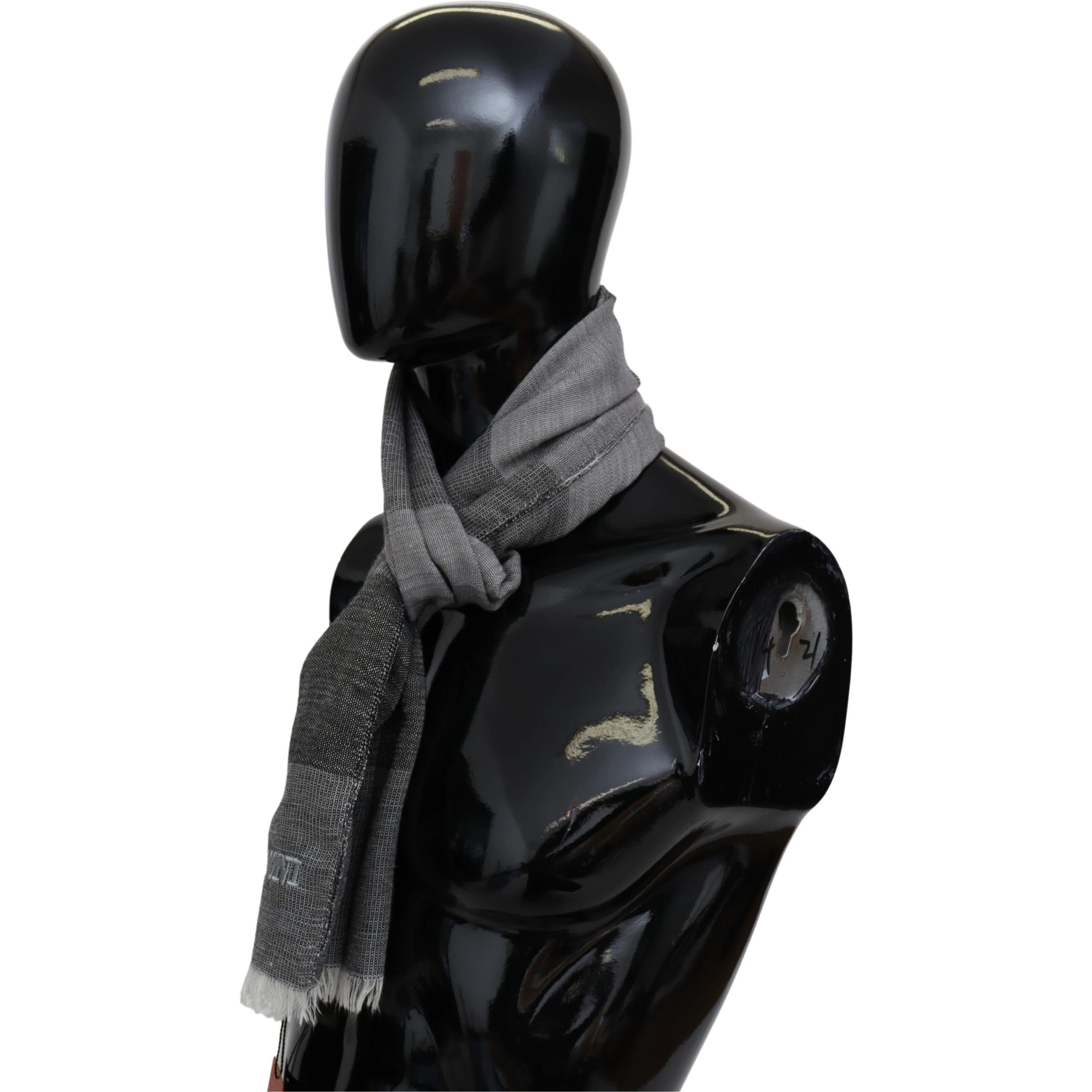 Gray Striped Wool Unisex Neck Wrap Fringes Scarf