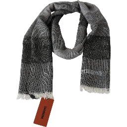 Gray Striped Wool Unisex Neck Wrap Fringes Scarf