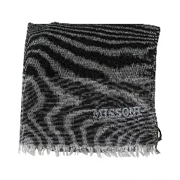 Gray Striped Wool Unisex Neck Wrap Fringes Scarf