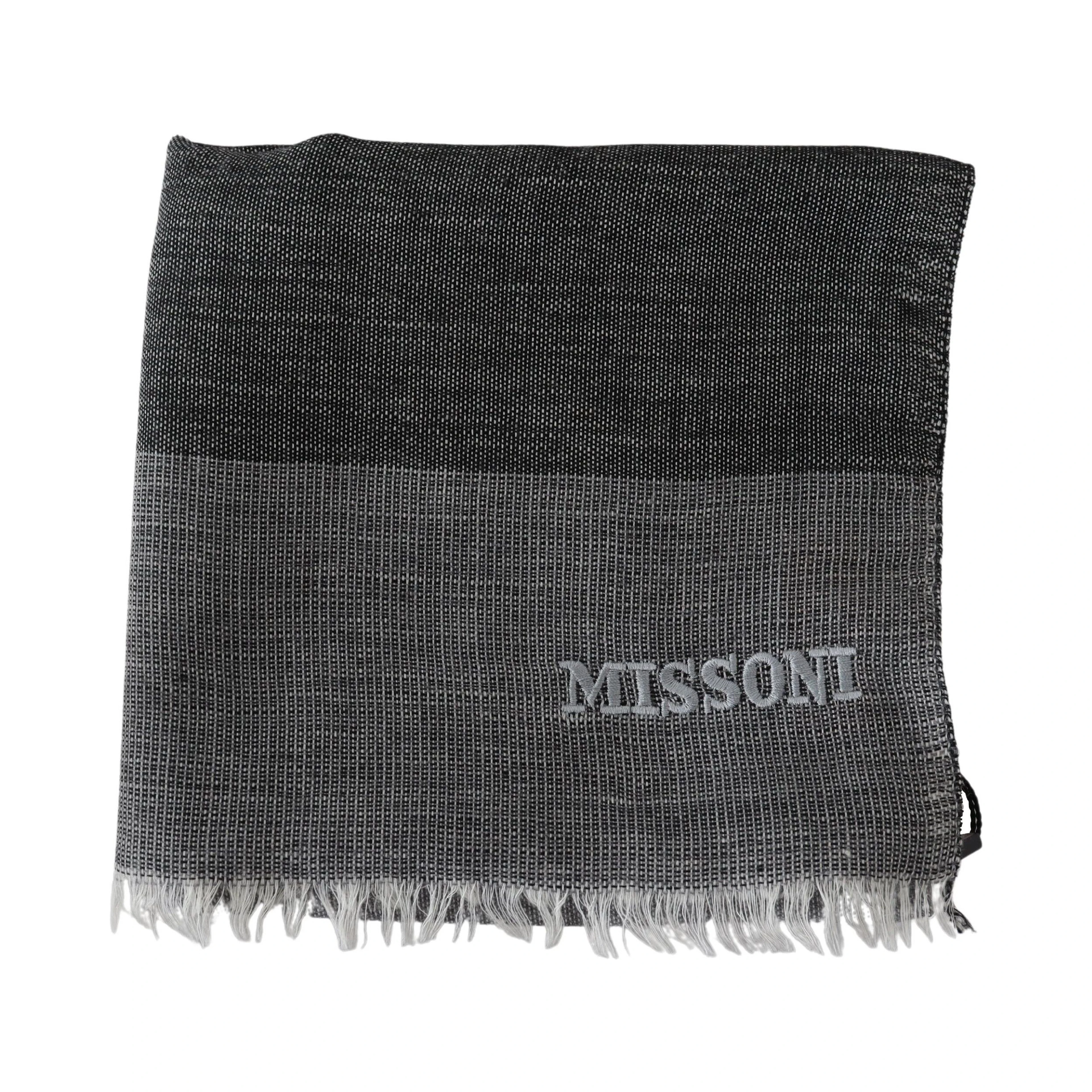 Gray Striped Wool Unisex Neck Wrap Fringes Scarf