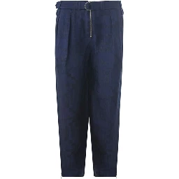 Blue Linen Casual Pants