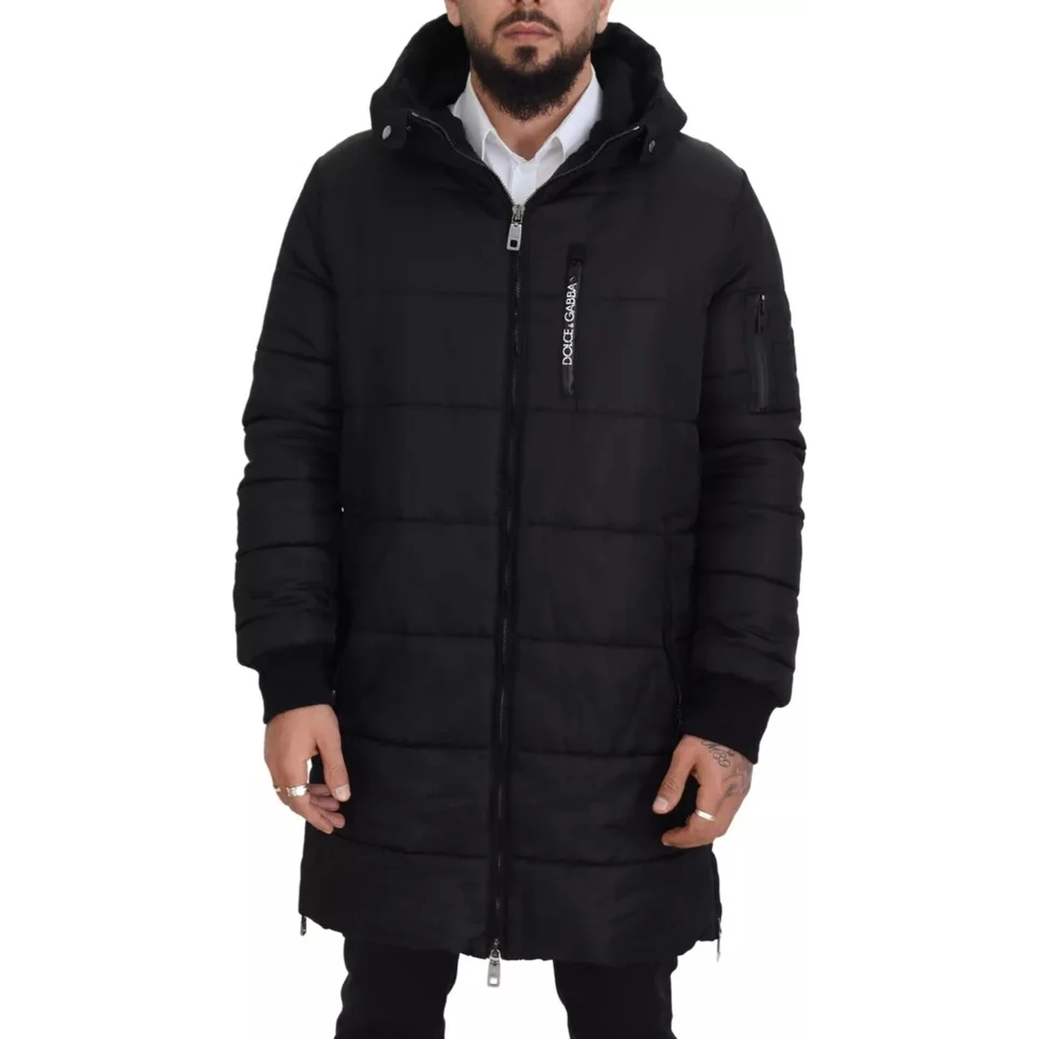 Black Nylon Hooded Parka Coat Winter Jacket