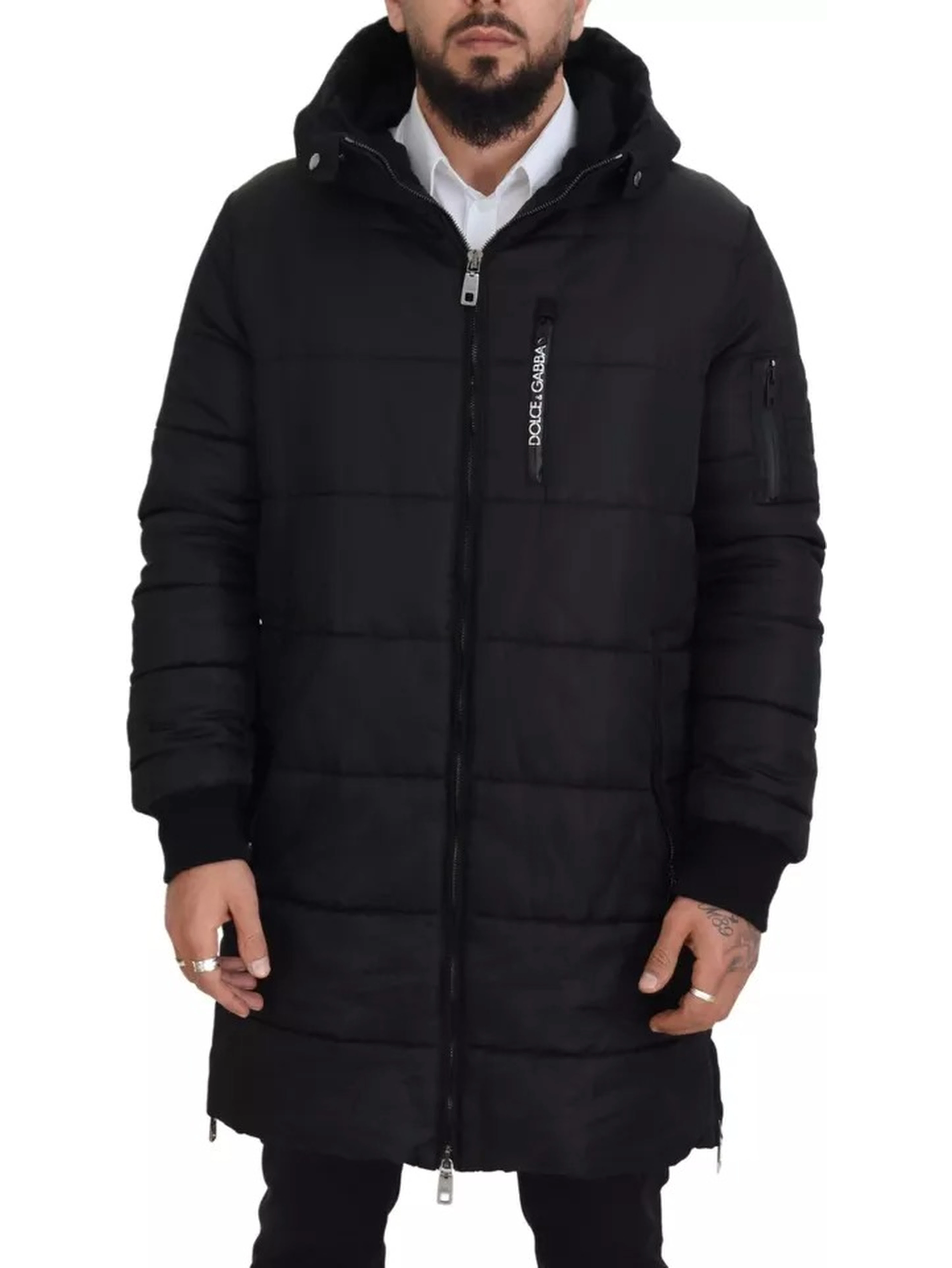 Black Nylon Hooded Parka Coat Winter Jacket