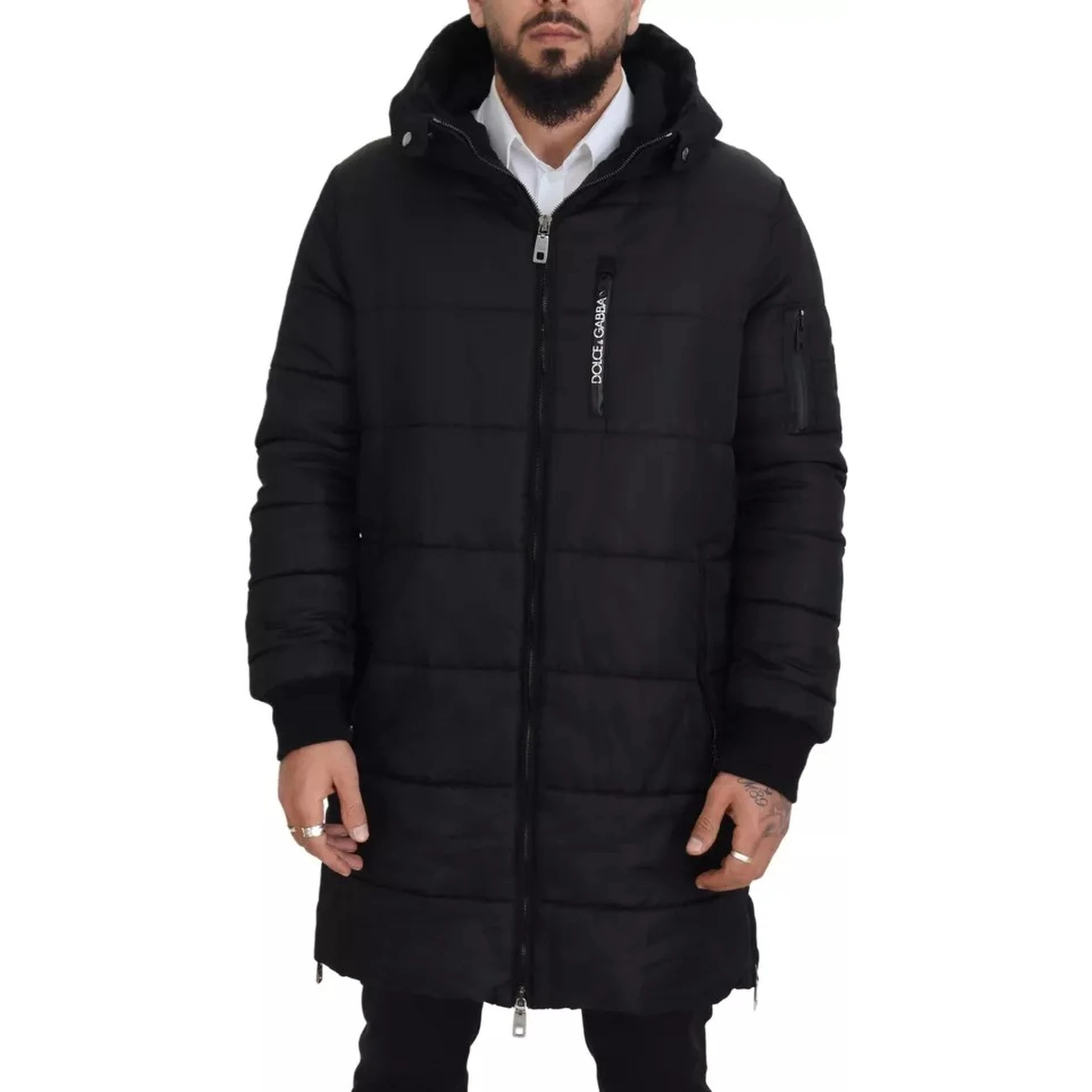 Black Nylon Hooded Parka Coat Winter Jacket