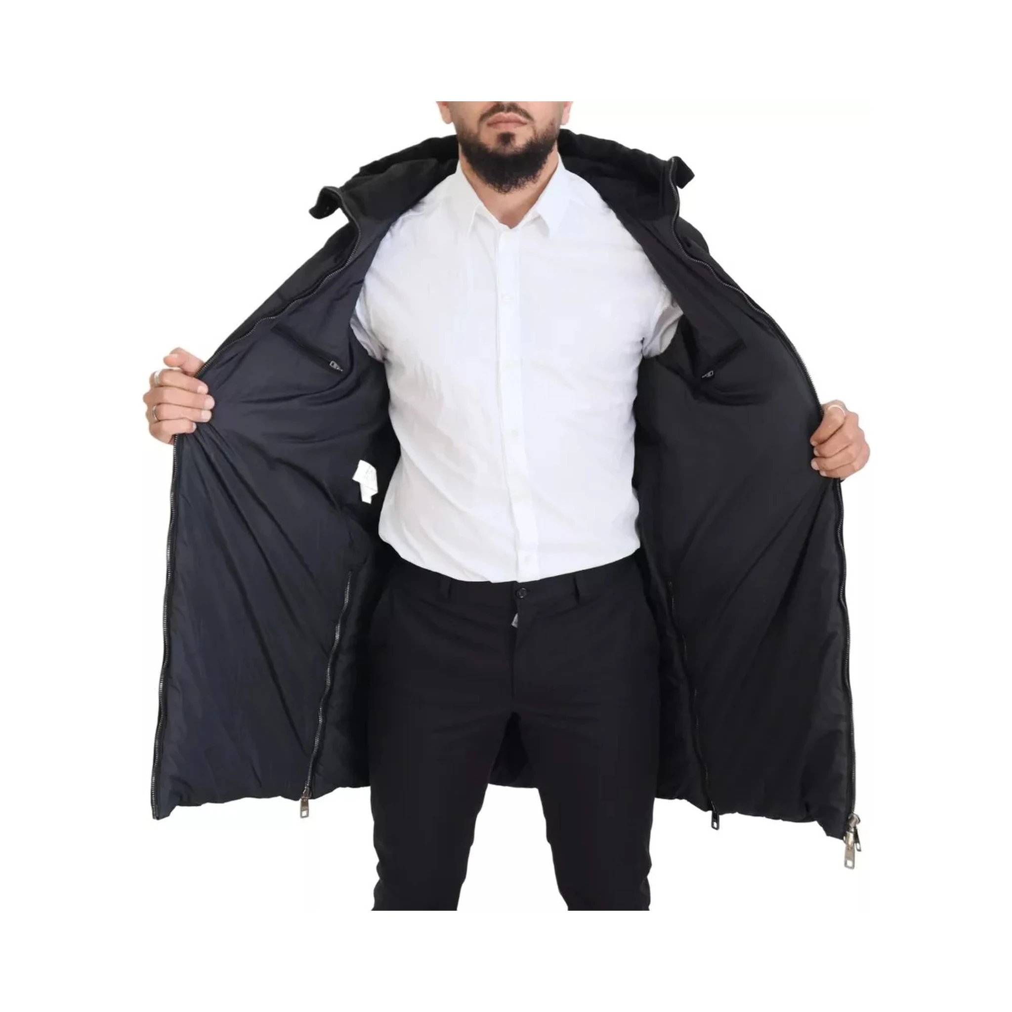 Black Nylon Hooded Parka Coat Winter Jacket