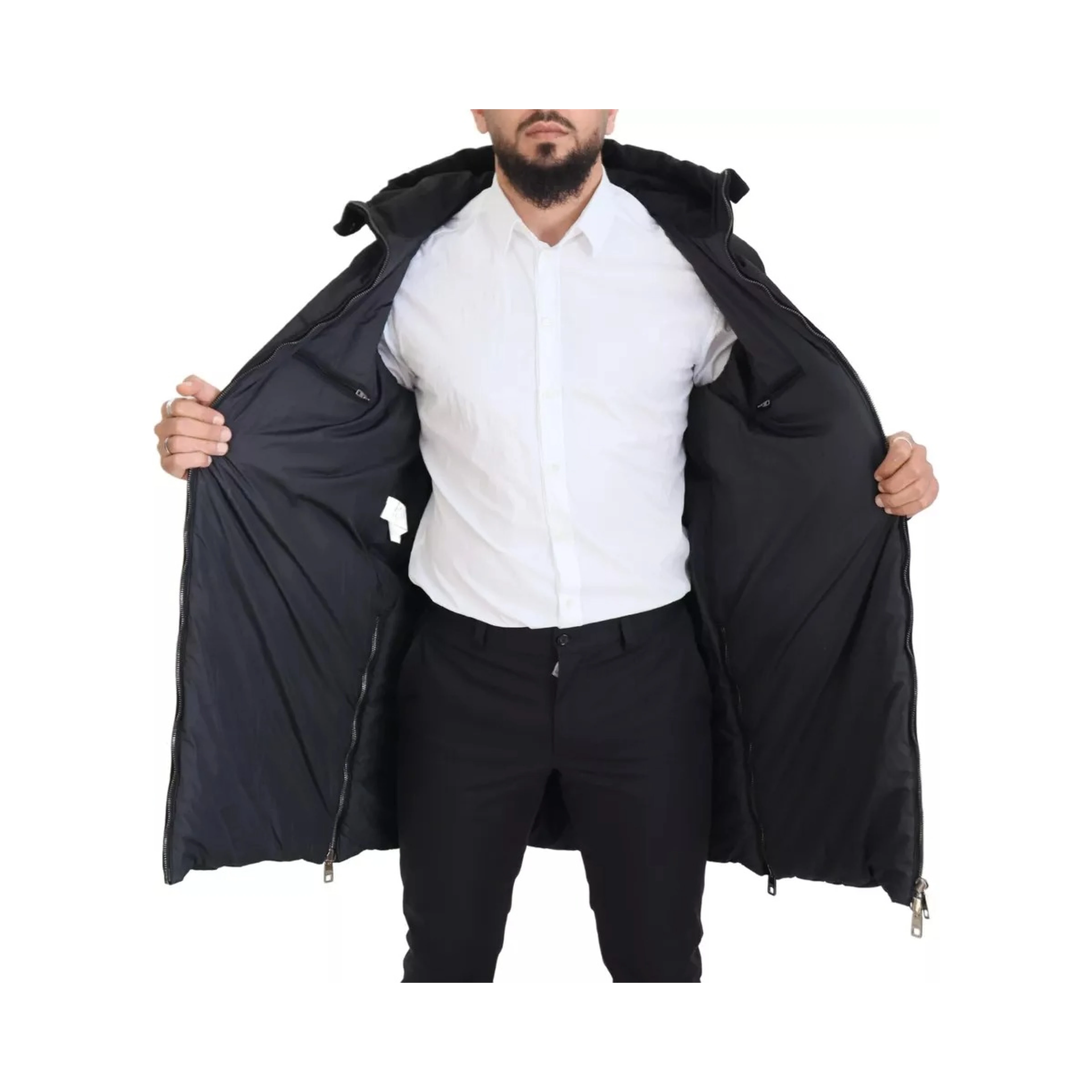 Black Nylon Hooded Parka Coat Winter Jacket