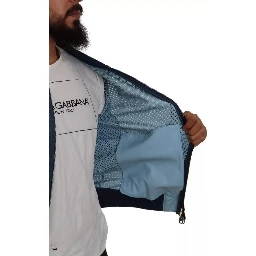 Blue Leather Perforated Full Zip Jacket