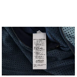 Blue Leather Perforated Full Zip Jacket