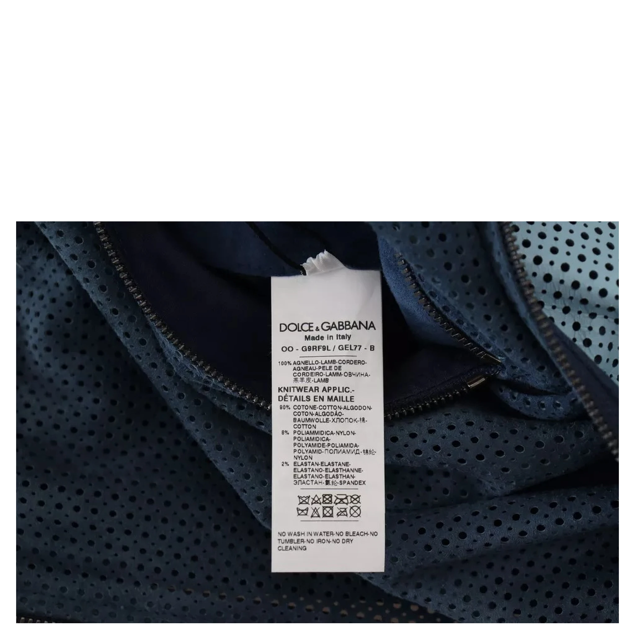 Blue Leather Perforated Full Zip Jacket