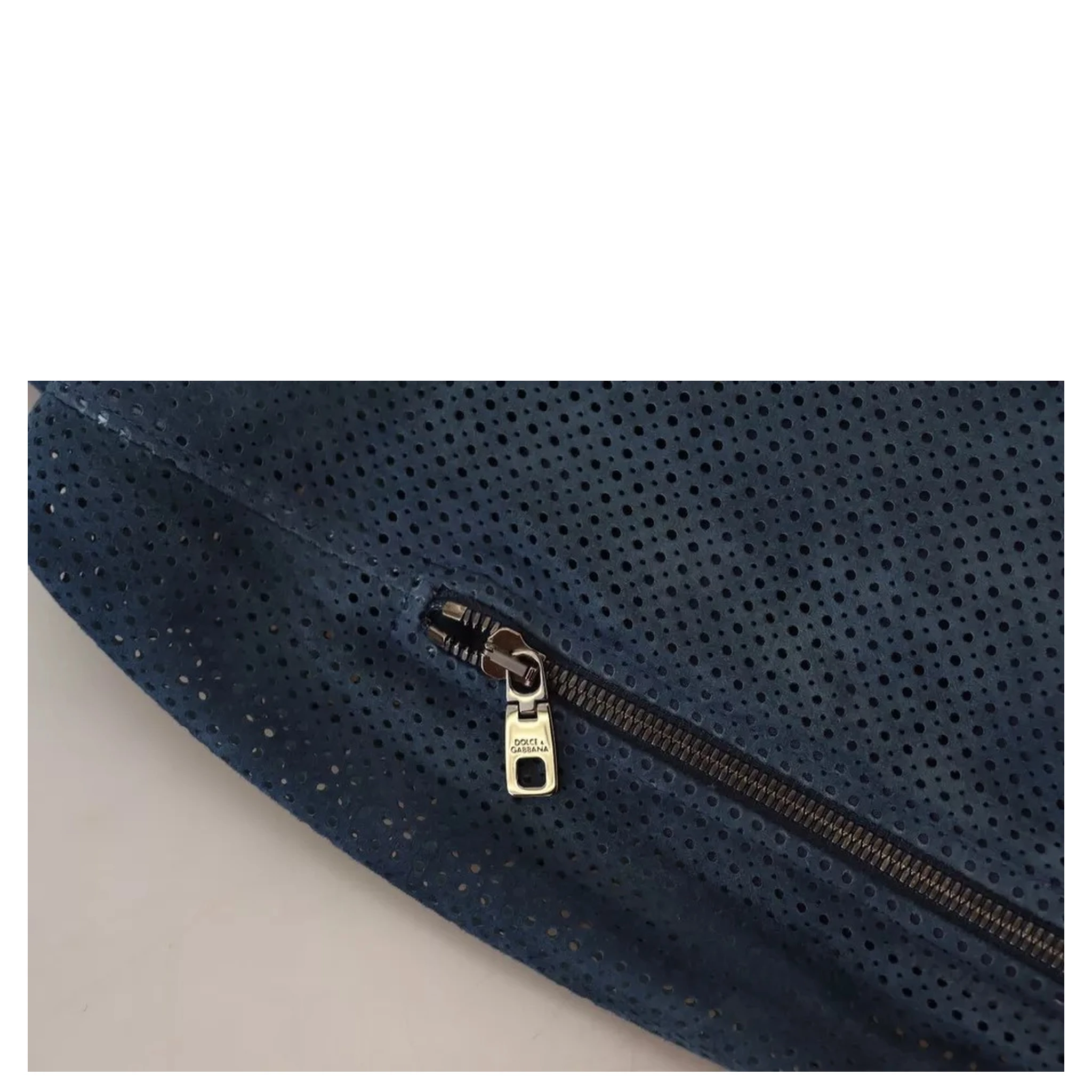 Blue Leather Perforated Full Zip Jacket