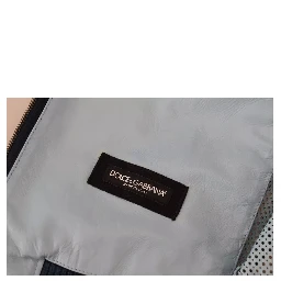 Blue Leather Perforated Full Zip Jacket