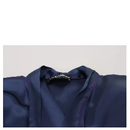 Blue Satin Silk Waist Belt Robe Jacket