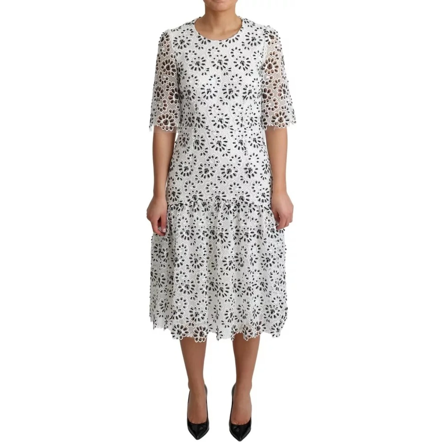 White Cutout Design Polyester A-line Midi Dress