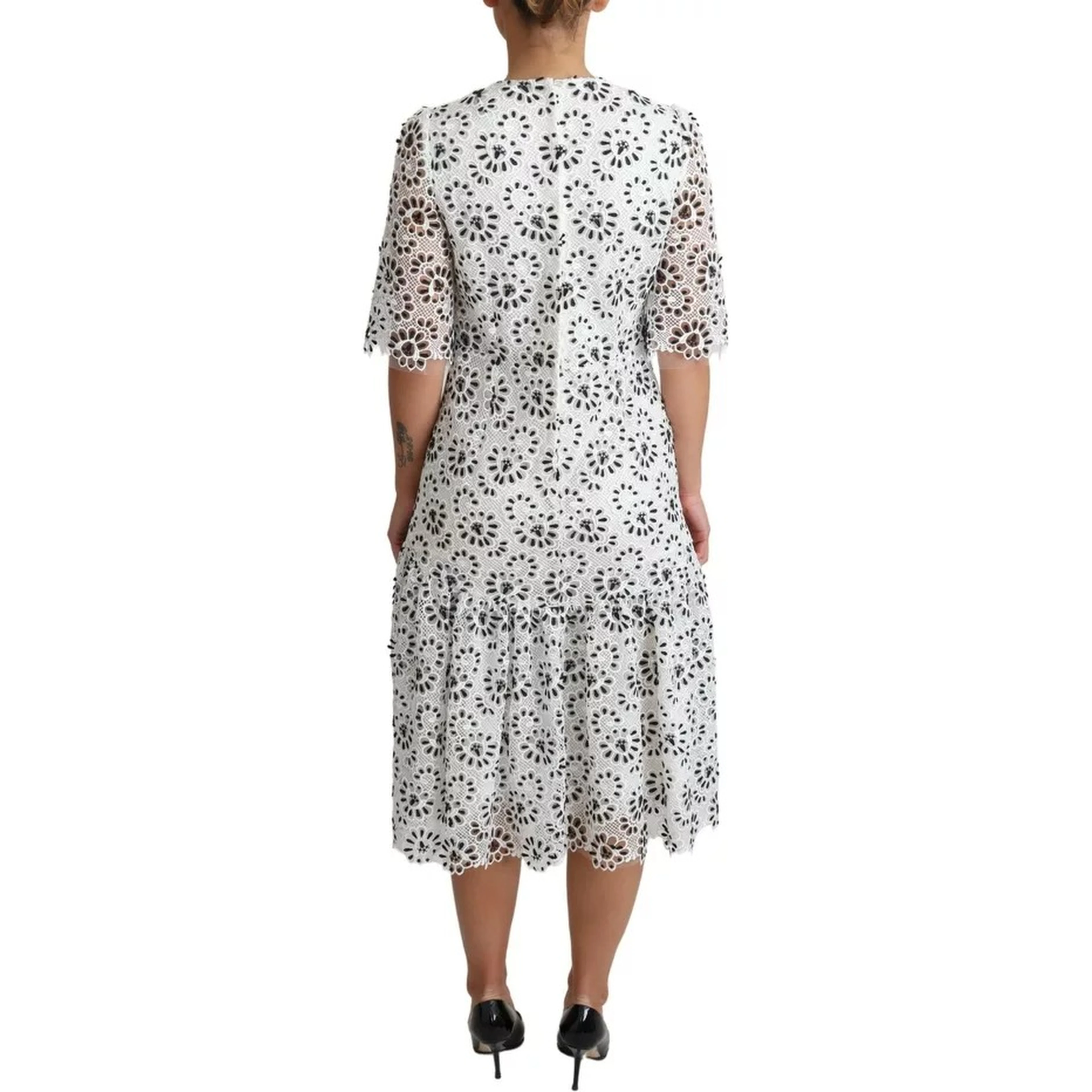White Cutout Design Polyester A-line Midi Dress