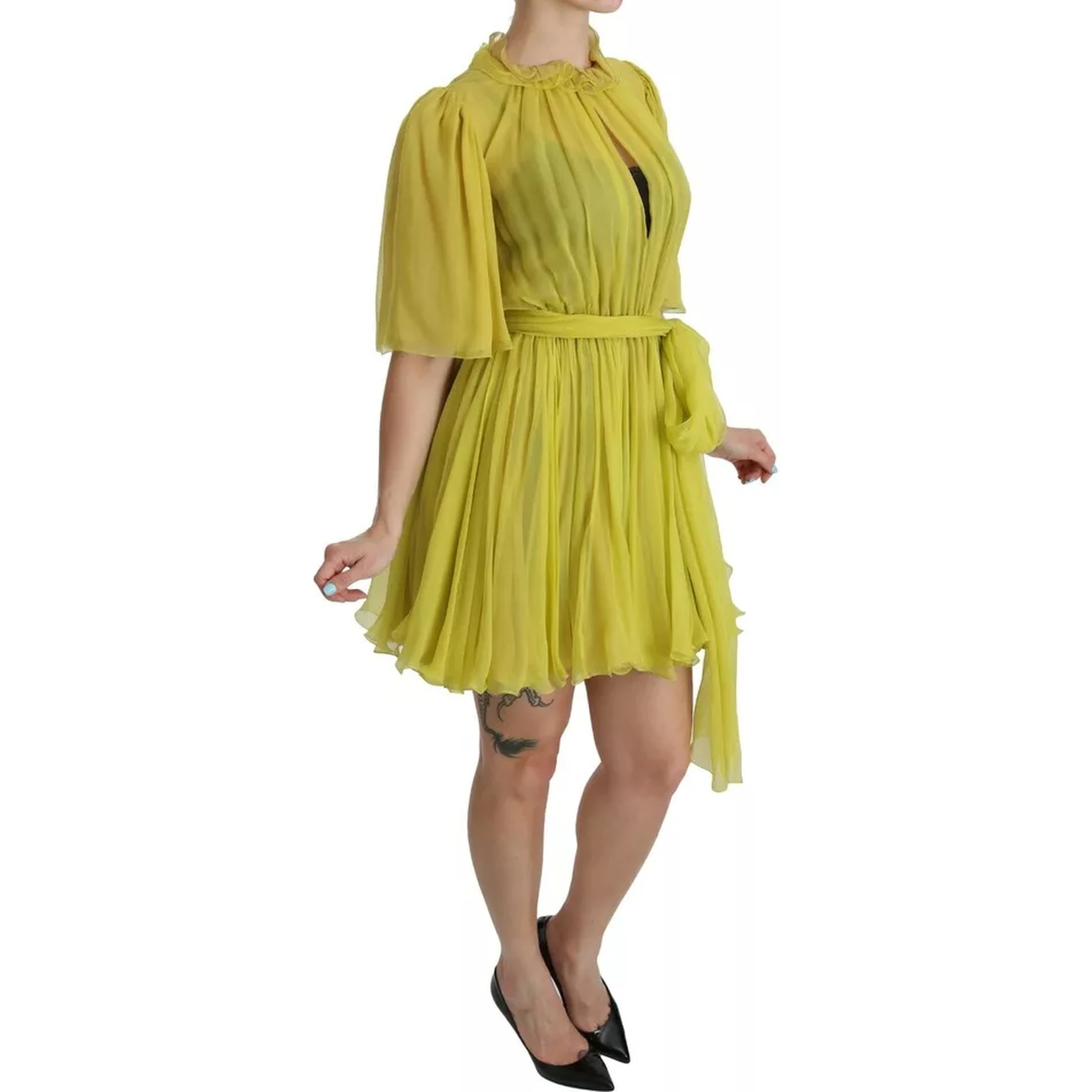 Yellow Shift A-line Silk Gown Dress