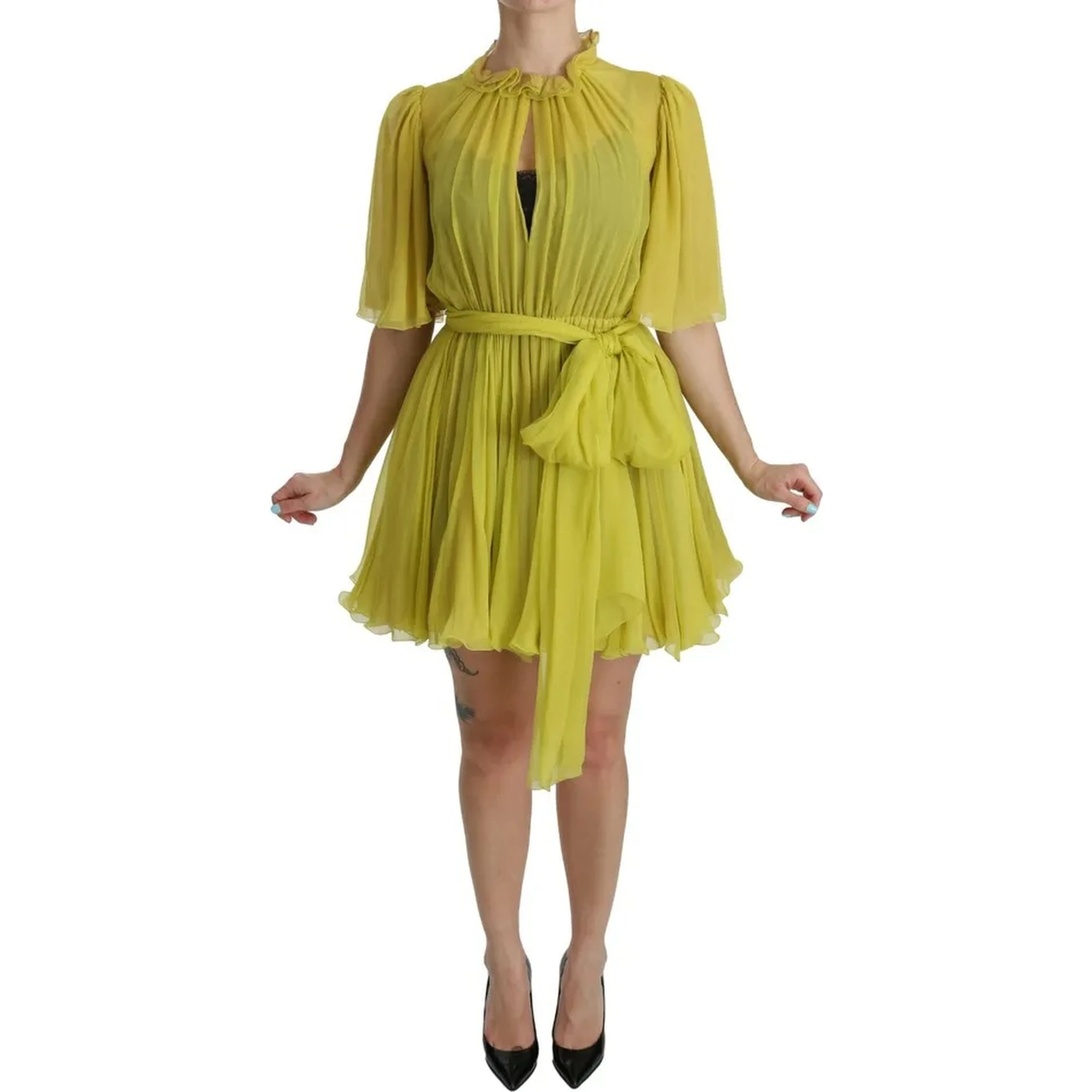 Yellow Shift A-line Silk Gown Dress