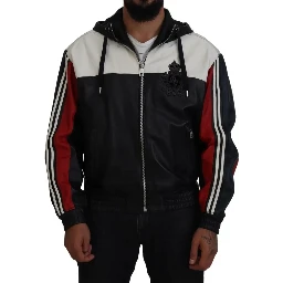 Black Leather Hooded Blouson Coat Jacket