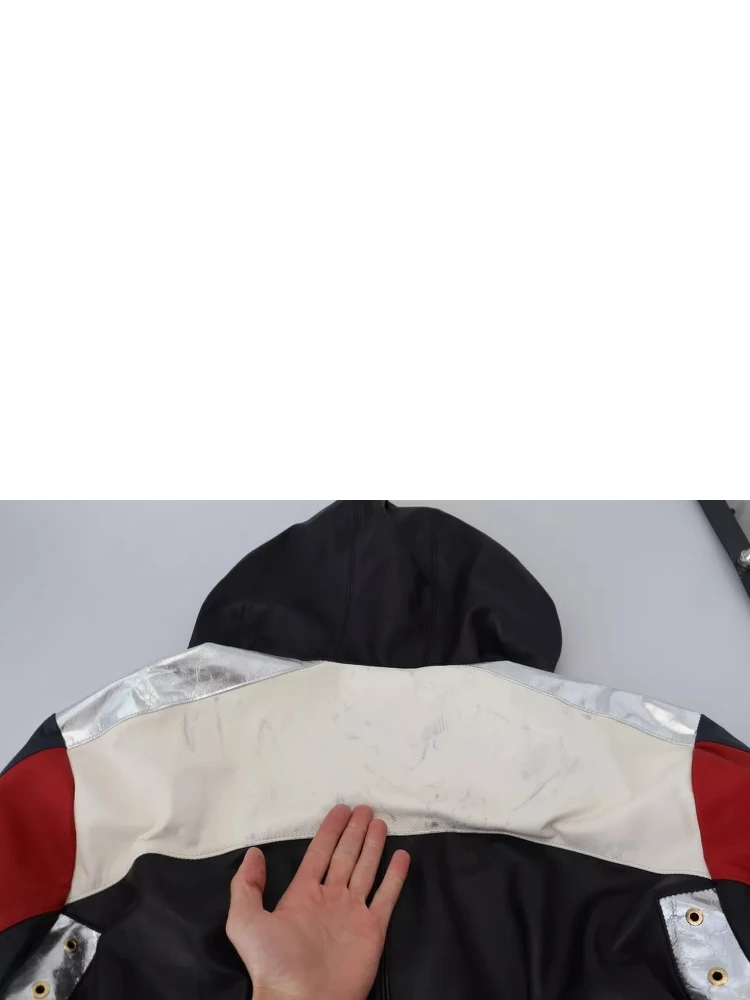 Black Leather Hooded Blouson Coat Jacket alternative