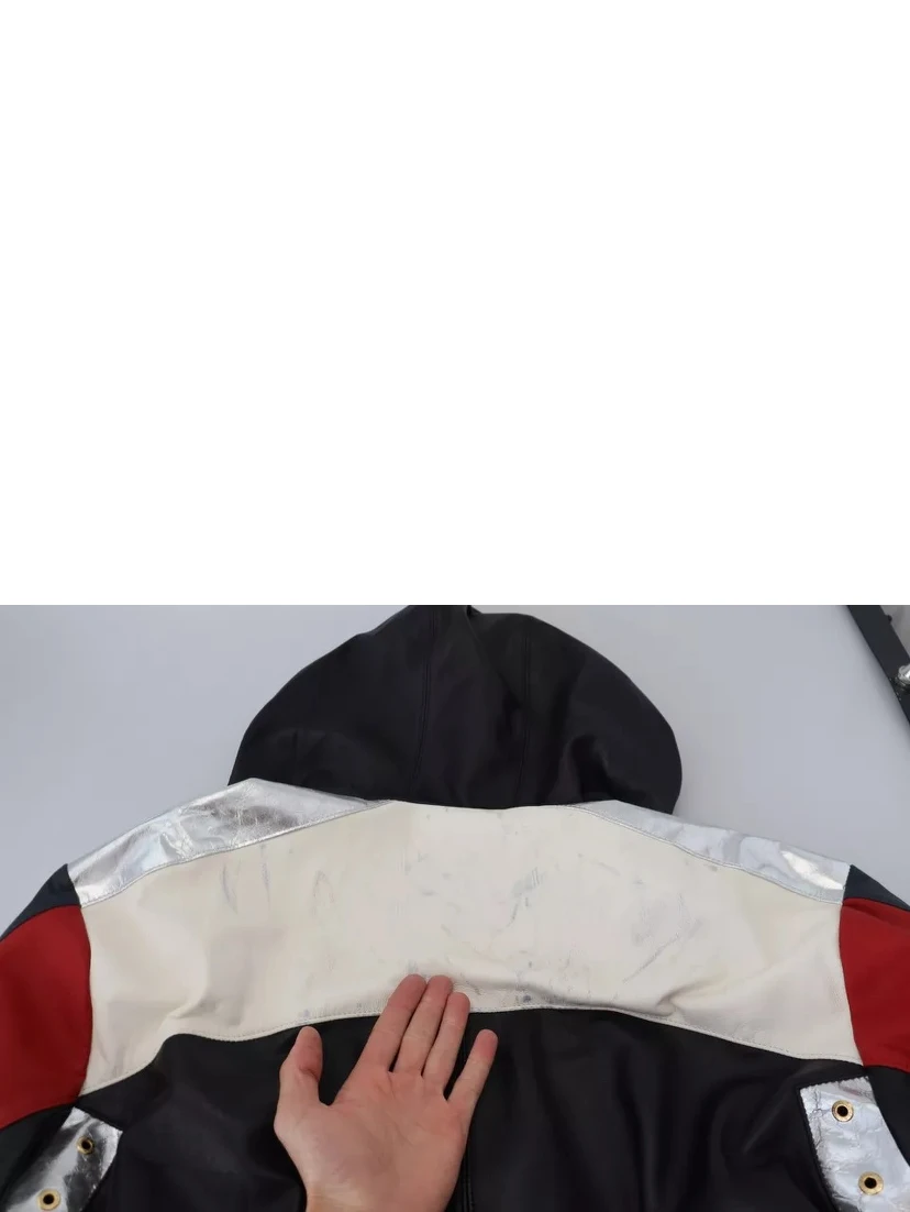 Black Leather Hooded Blouson Coat Jacket