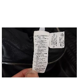 Black Leather Hooded Blouson Coat Jacket