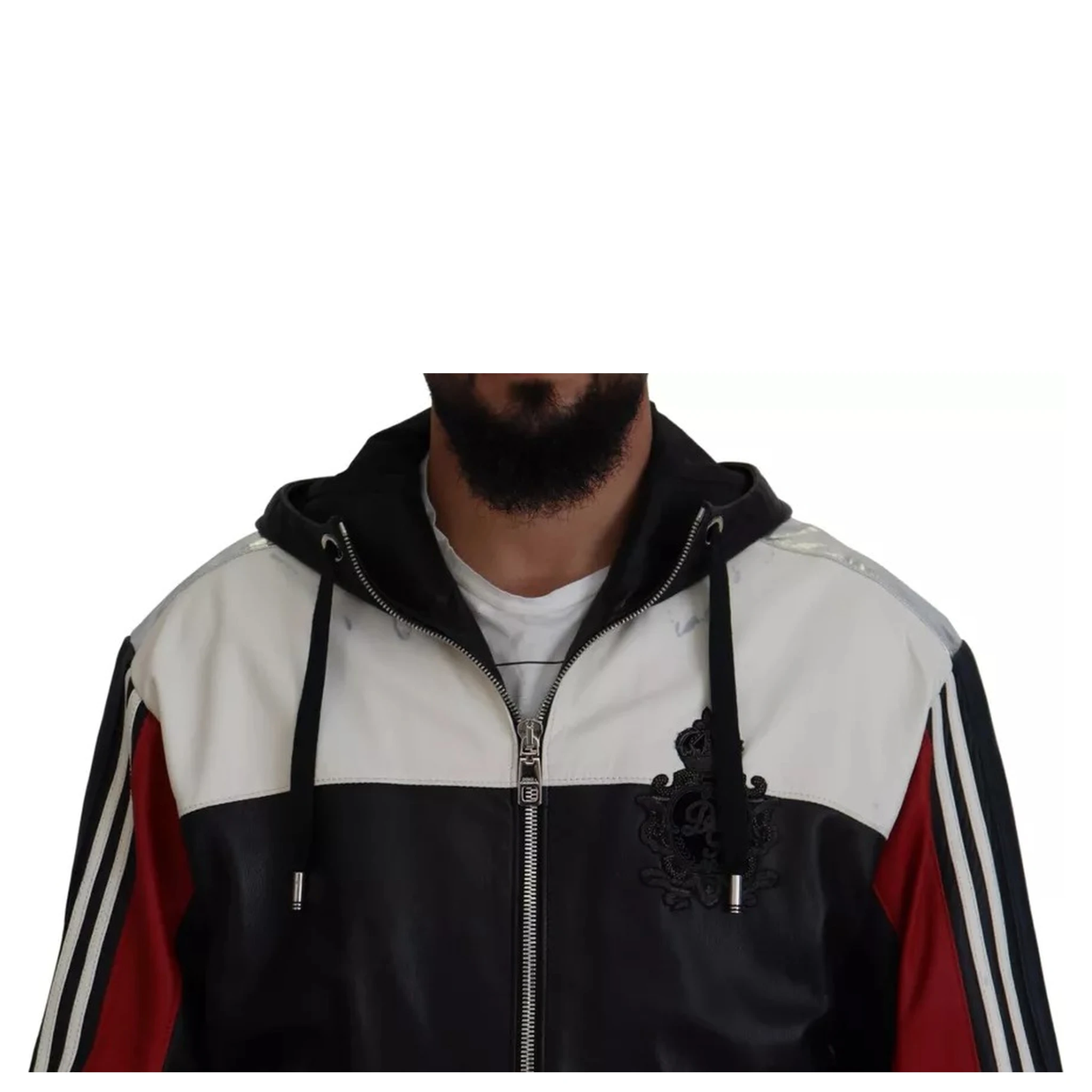 Black Leather Hooded Blouson Coat Jacket