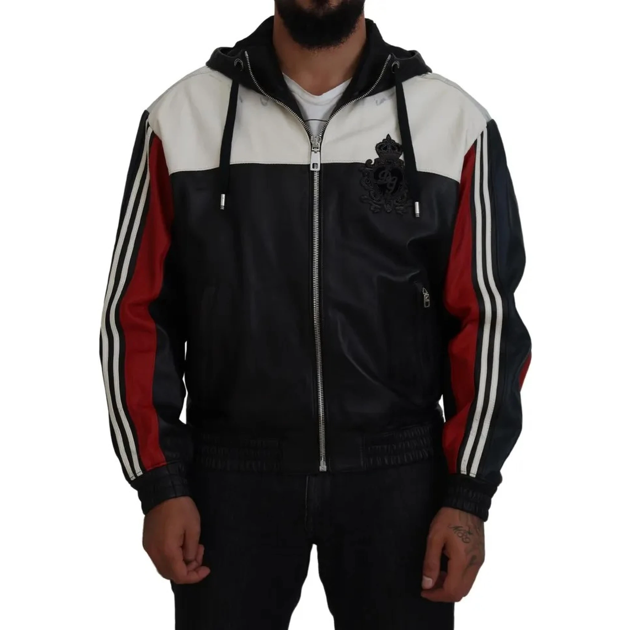 Black Leather Hooded Blouson Coat Jacket