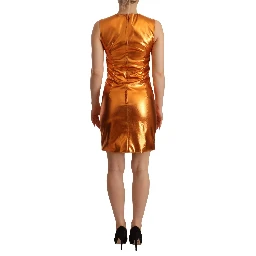 Metallic Orange Sleeveless Sheath Dress