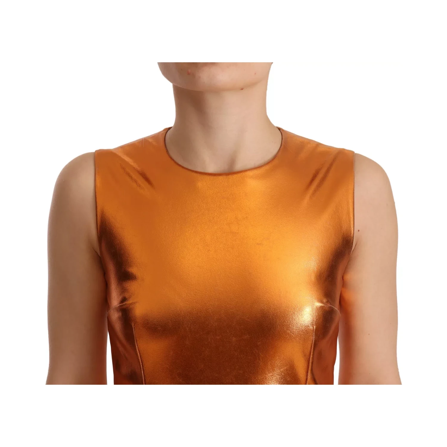 Metallic Orange Sleeveless Sheath Dress
