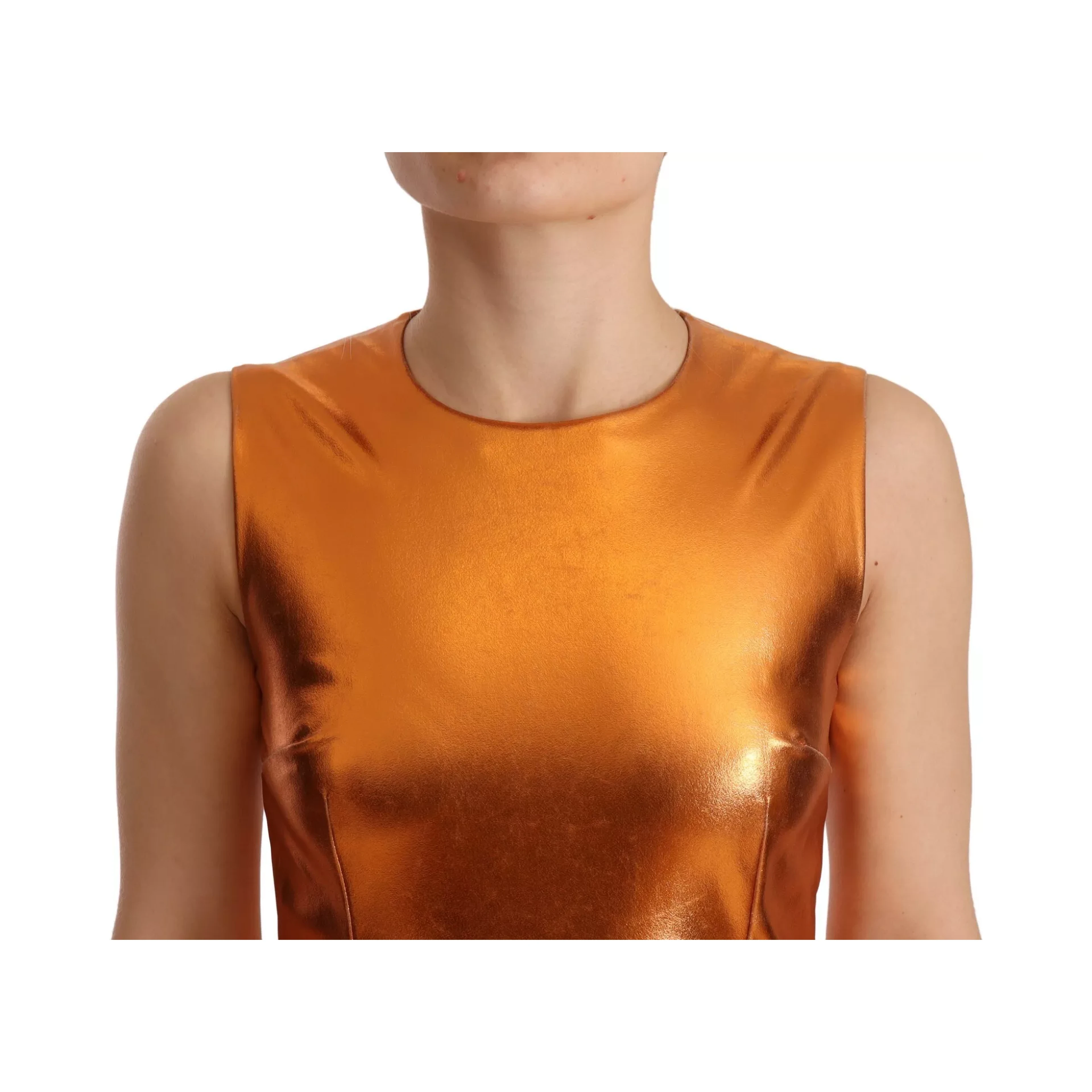 Metallic Orange Sleeveless Sheath Dress