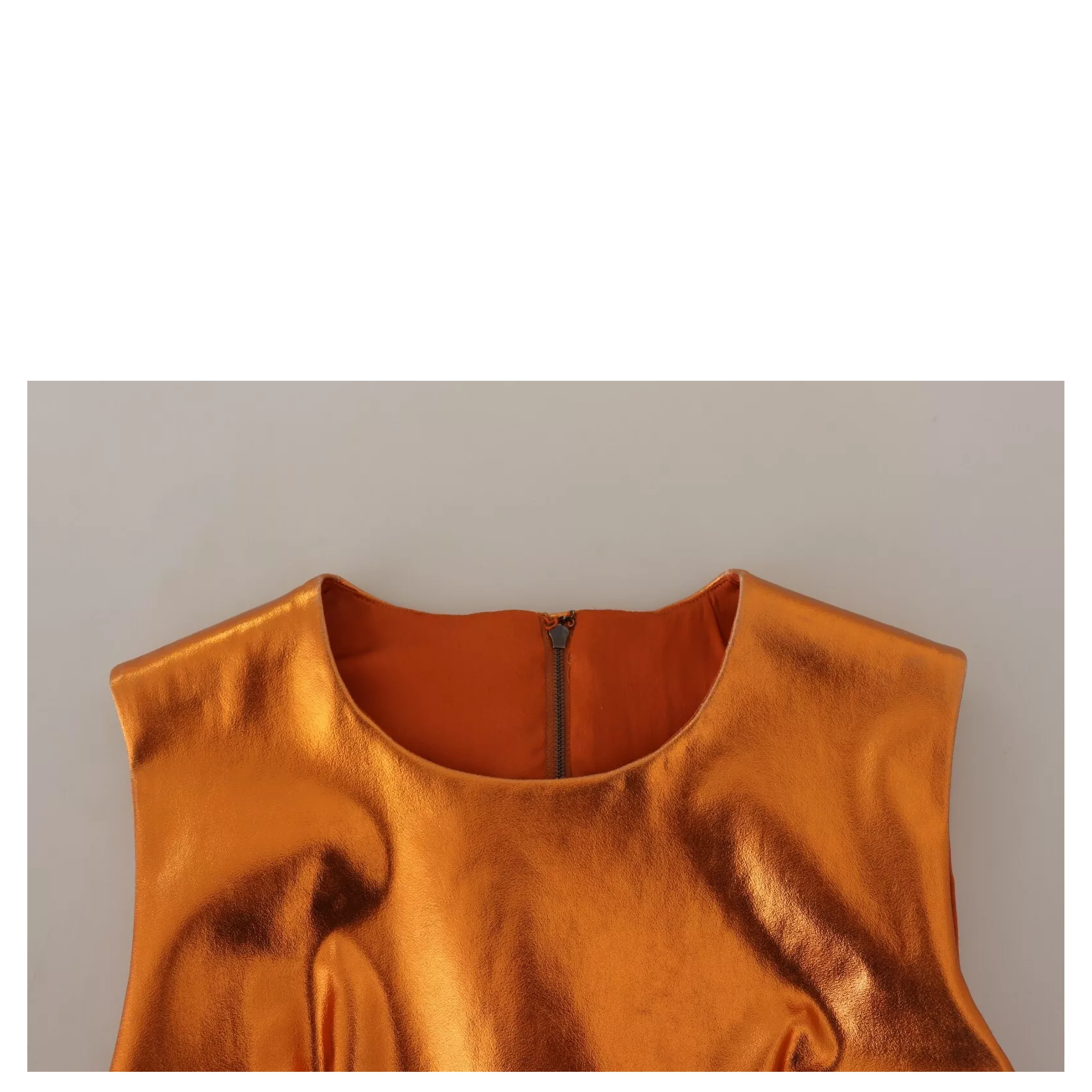 Metallic Orange Sleeveless Sheath Dress