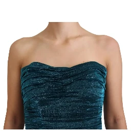 Silk Blend Blue Satin Fitted Strapless Dress