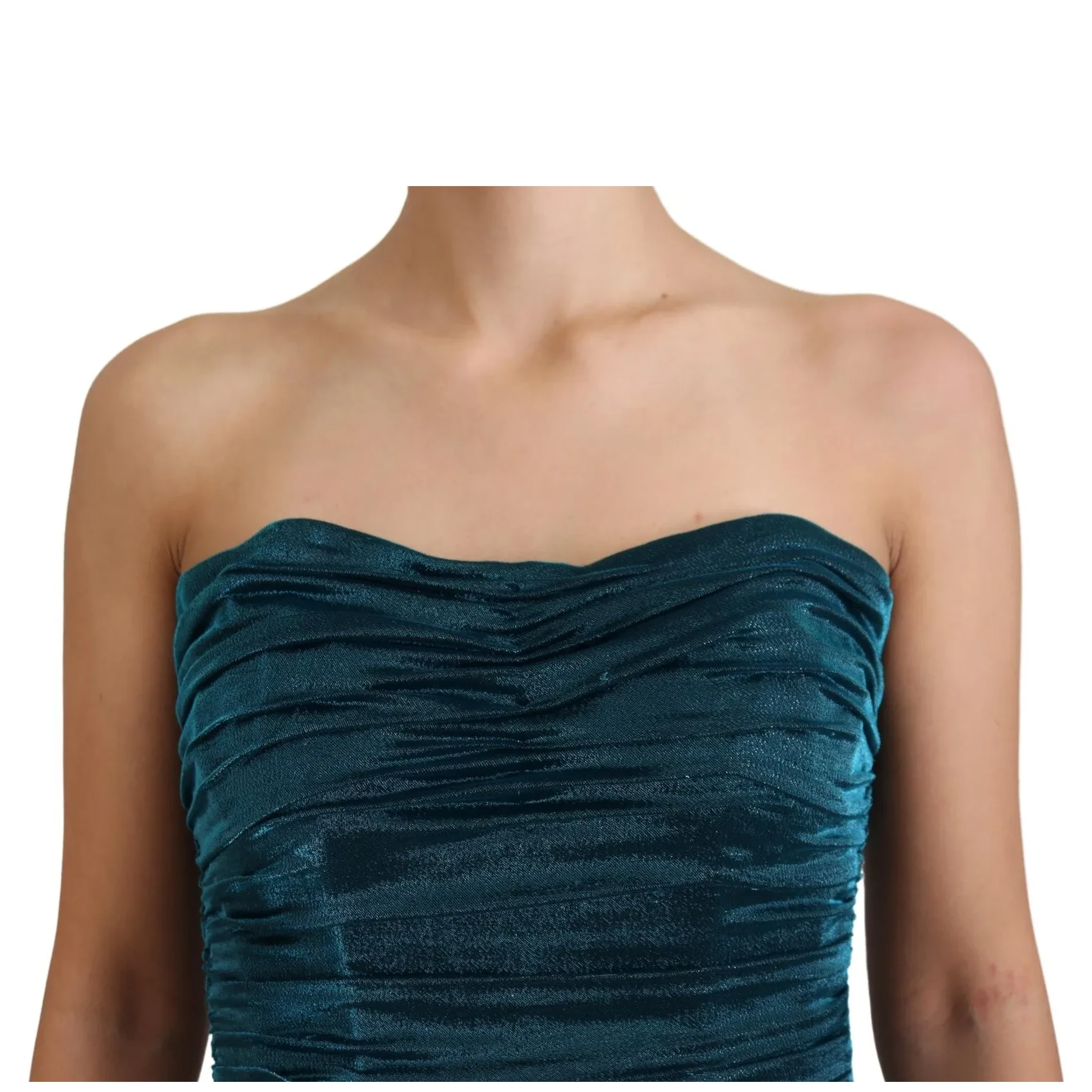 Silk Blend Blue Satin Fitted Strapless Dress