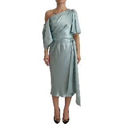 Silk Mint Green Fit Cut One Shoulder Midi Dress