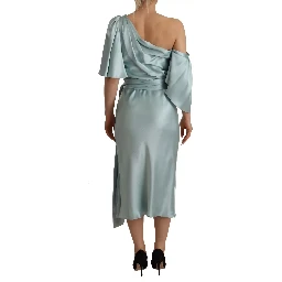 Silk Mint Green Fit Cut One Shoulder Midi Dress