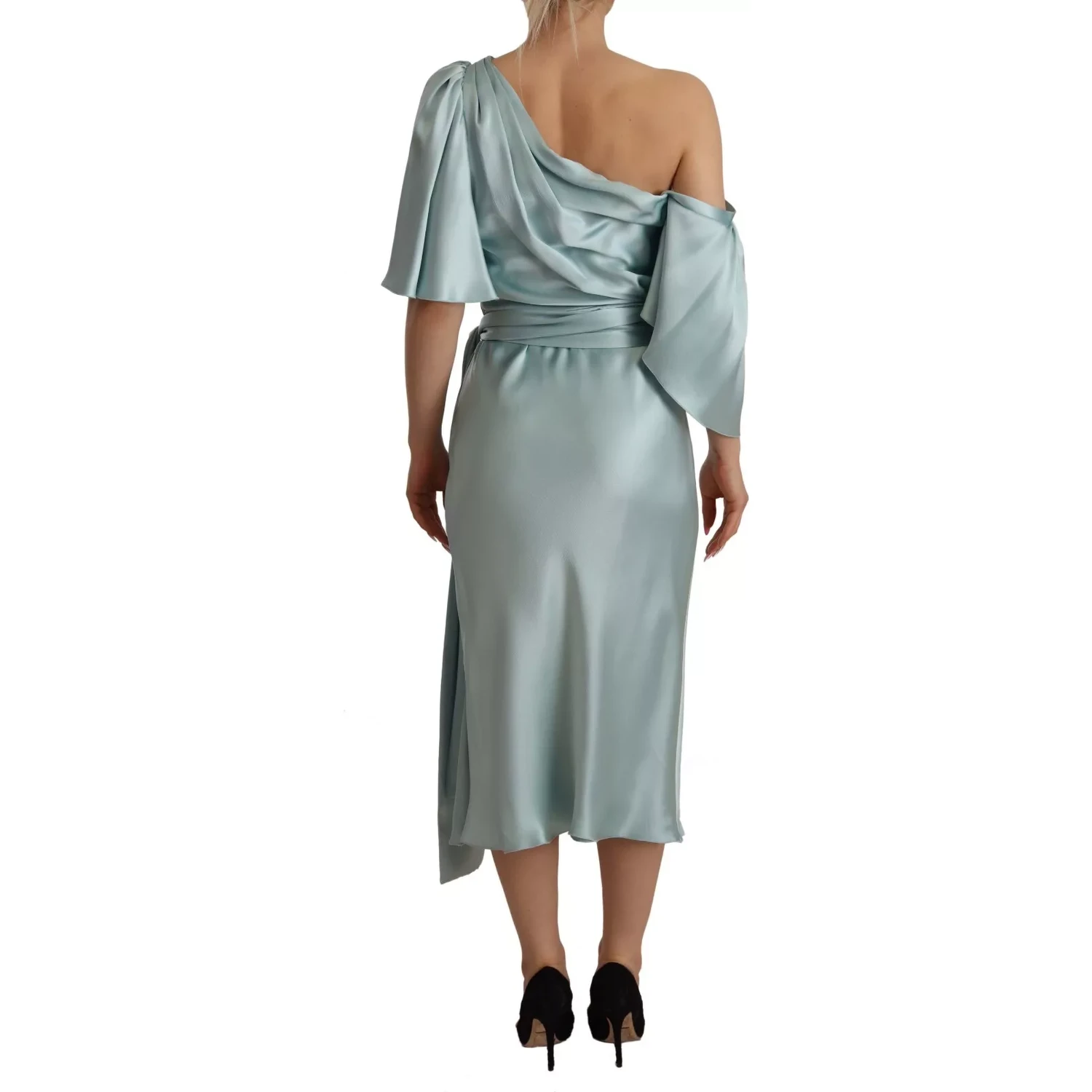 Silk Mint Green Fit Cut One Shoulder Midi Dress