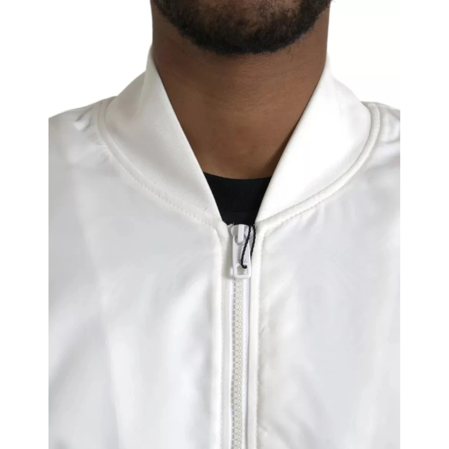 White Bomber Long Sleeves Full Zip Jacket