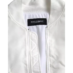 White Bomber Long Sleeves Full Zip Jacket