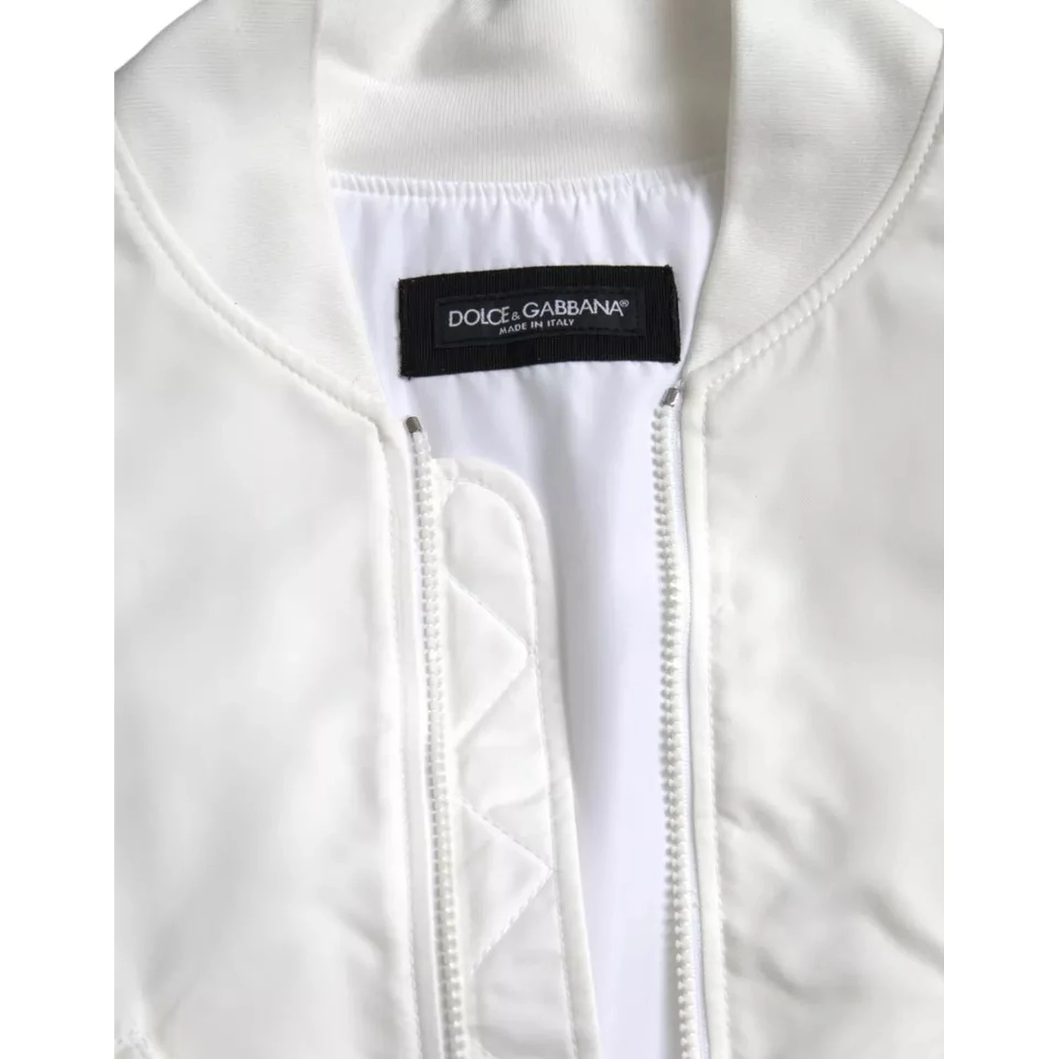 White Bomber Long Sleeves Full Zip Jacket