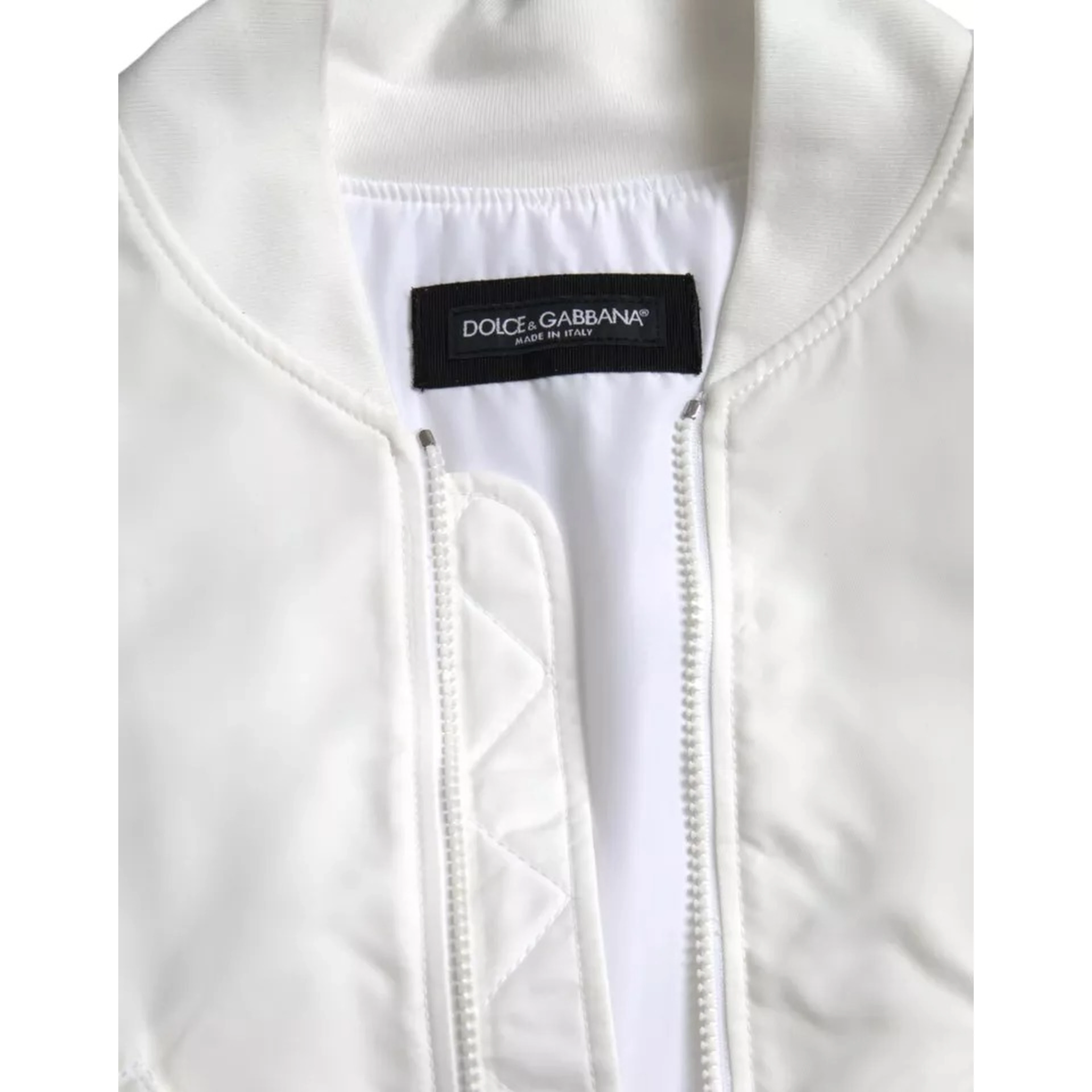 White Bomber Long Sleeves Full Zip Jacket